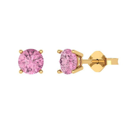 2cttw Round Cut Simulated Pink Diamond Gold-Plated 925 Silver Push Back Stud Earrings