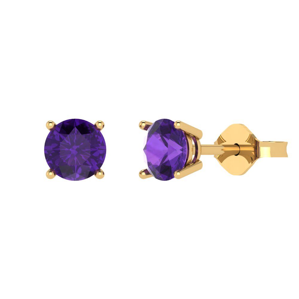 2 ctw Amethyst Studs Earrings | 6.5mm Round Cut White Gold Push Back | February Birthstone