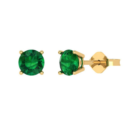 2cttw Round Cut Simulated Emerald Gold-Plated 925 Silver Push Back Stud Earrings