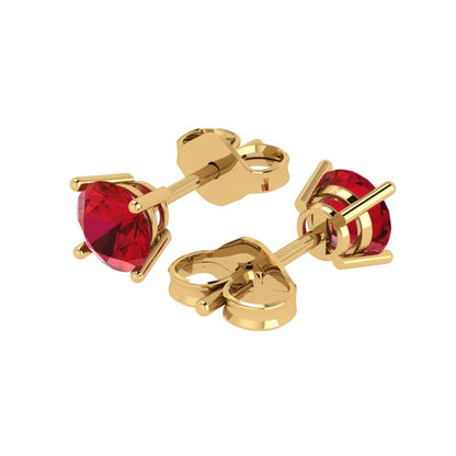 2 ctw Ruby Studs Earrings | 6.5mm Round Cut White Gold Push Back | July Birthstone