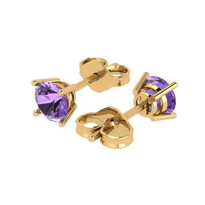 2 ctw Alexandrite Studs Earrings | 6.5mm Round Cut White Gold Push Back | June Birthstone
