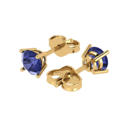 2 ctw Tanzanite Studs Earrings | 6.5mm Round Cut White Gold Push Back | December Birthstone