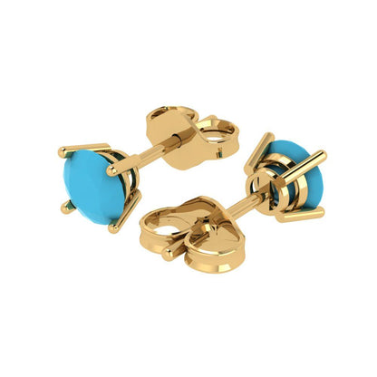 2 ctw Turquoise Studs Earrings | 6.5mm Round Cut White Gold Push Back | December Birthstone