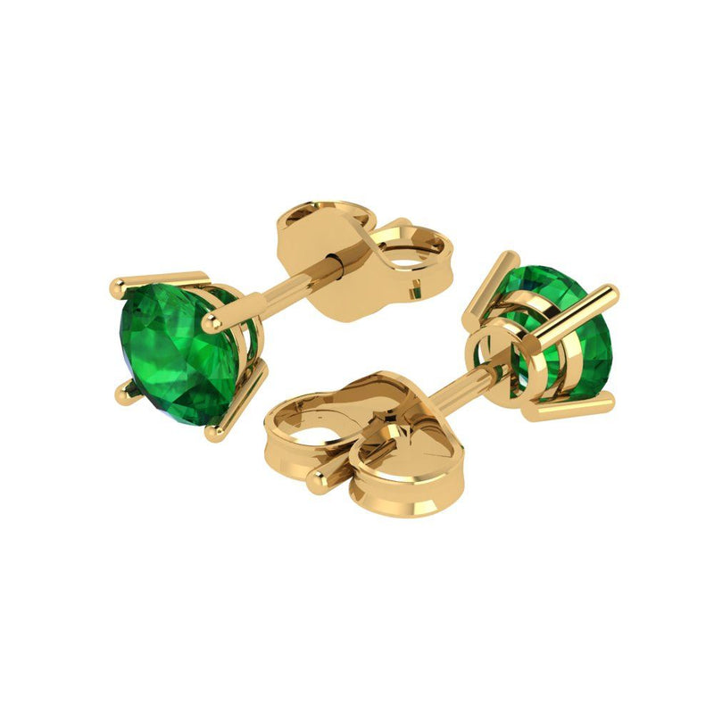 2 ct Brilliant Round Cut Solitaire Studs Simulated Emerald Stone Yellow Gold Earrings Push Back