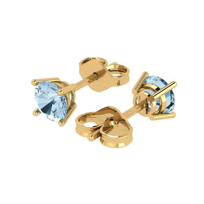 2 ctw Swiss Blue Topaz Studs Earrings | 6.5mm Round Cut White Gold Push Back | December Birthstone