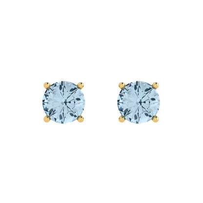 2 ctw Aquamarine Studs Earrings | 6.5mm Round Cut White Gold Push Back | March Birthstone