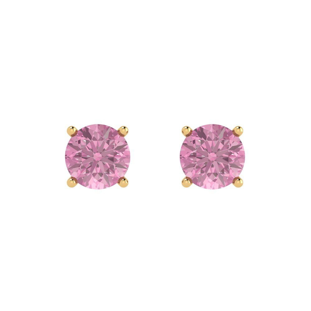 2cttw Round Cut Simulated Pink Diamond Gold-Plated 925 Silver Push Back Stud Earrings