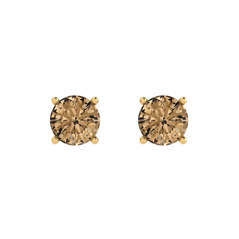2cttw Round Cut Simulated Champagne Diamond Gold-Plated 925 Silver Push Back Stud Earrings