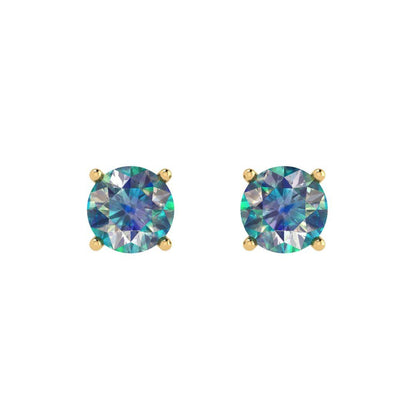 2 ctw Blue Moissanite Studs Earrings | 6.5mm Round Cut White Gold Push Back | April Birthstone