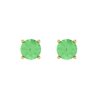 2 ctw Green Zirconia Studs Earrings | 6.5mm Round Cut White Gold Push Back | April Birthstone