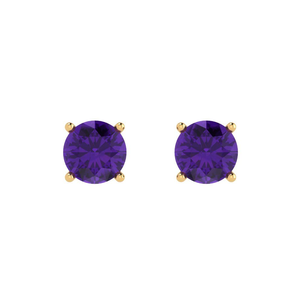 2 ctw Amethyst Studs Earrings | 6.5mm Round Cut White Gold Push Back | February Birthstone