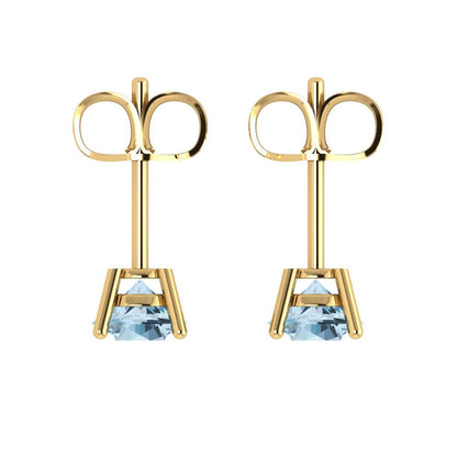 2 ctw Aquamarine Studs Earrings | 6.5mm Round Cut White Gold Push Back | March Birthstone