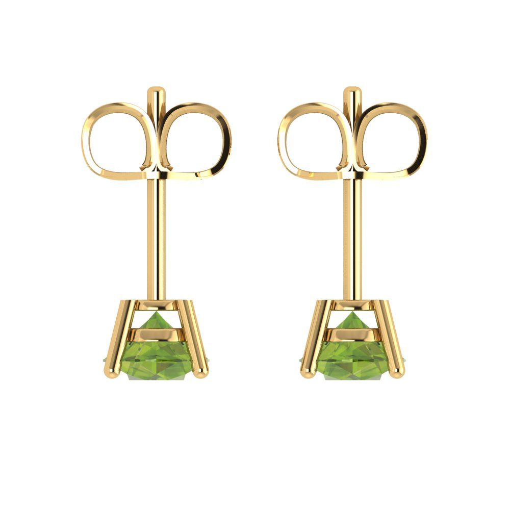2cttw Round Cut Natural Peridot Gold-Plated 925 Silver Push Back Stud Earrings