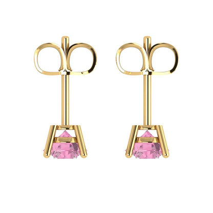 2 ctw Pink Zirconia Studs Earrings | 6.5mm Round Cut White Gold Push Back | April Birthstone