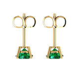 2 ct Brilliant Round Cut Solitaire Studs Simulated Emerald Stone Yellow Gold Earrings Push Back
