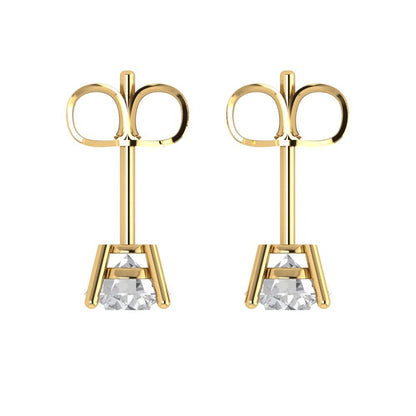 2 ctw Zirconia Diamond Studs Earrings | 6.5mm Round Cut White Gold Push Back | April Birthstone