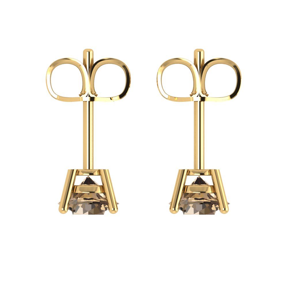 2 ctw Champagne Studs Earrings | 6.5mm Round Cut White Gold Push Back | April Birthstone