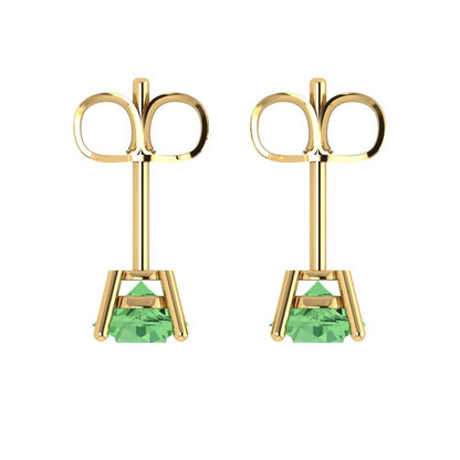 2 ctw Green Zirconia Studs Earrings | 6.5mm Round Cut White Gold Push Back | April Birthstone