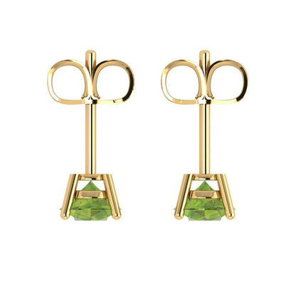 2cttw Round Cut Natural Peridot Gold-Plated 925 Silver Push Back Stud Earrings