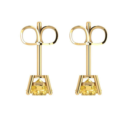 2 ctw Yellow Zirconia Studs Earrings | 6.5mm Round Cut White Gold Push Back | April Birthstone