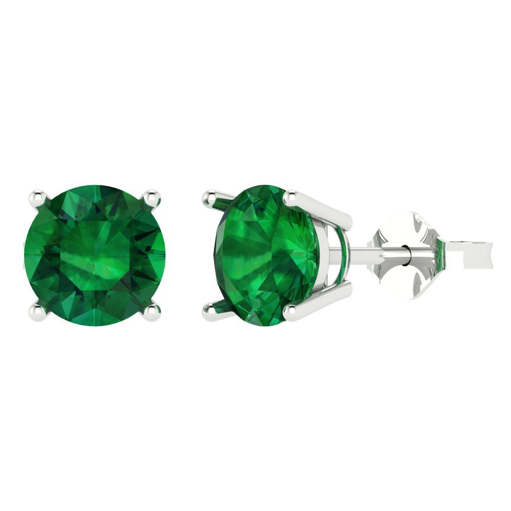 4cttw Round Cut Simulated Emerald Gold-Plated 925 Silver Push Back Stud Earrings
