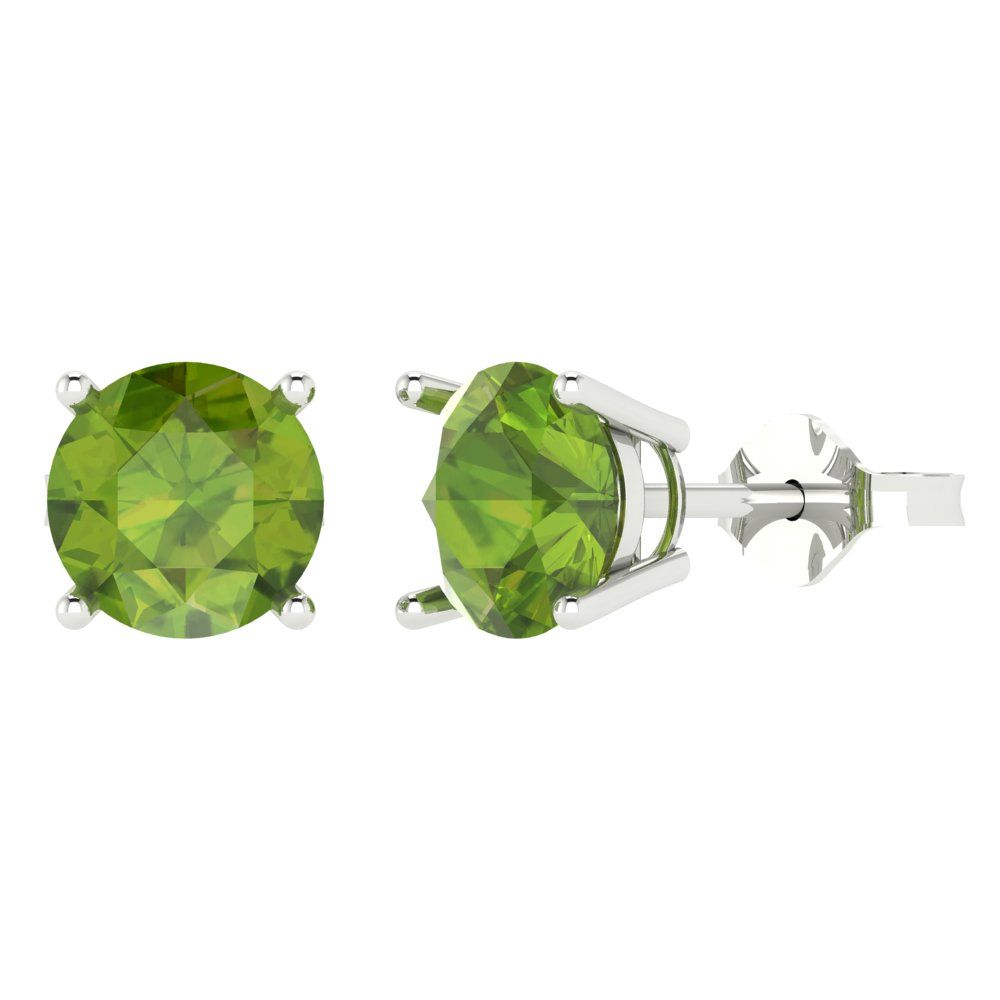 4cttw Round Cut Natural Peridot Gold-Plated 925 Silver Push Back Stud Earrings