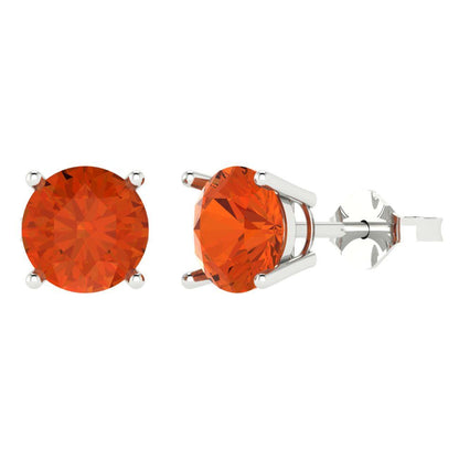4cttw Round Cut Simulated Red Diamond Gold-Plated 925 Silver Push Back Stud Earrings
