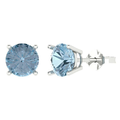 4 ctw Swiss Blue Topaz Studs Earrings | 8.0mm Round Cut White Gold Push Back | December Birthstone