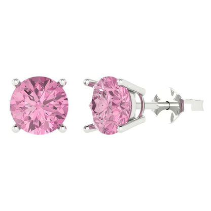 4cttw Round Cut Simulated Pink Diamond Gold-Plated 925 Silver Push Back Stud Earrings