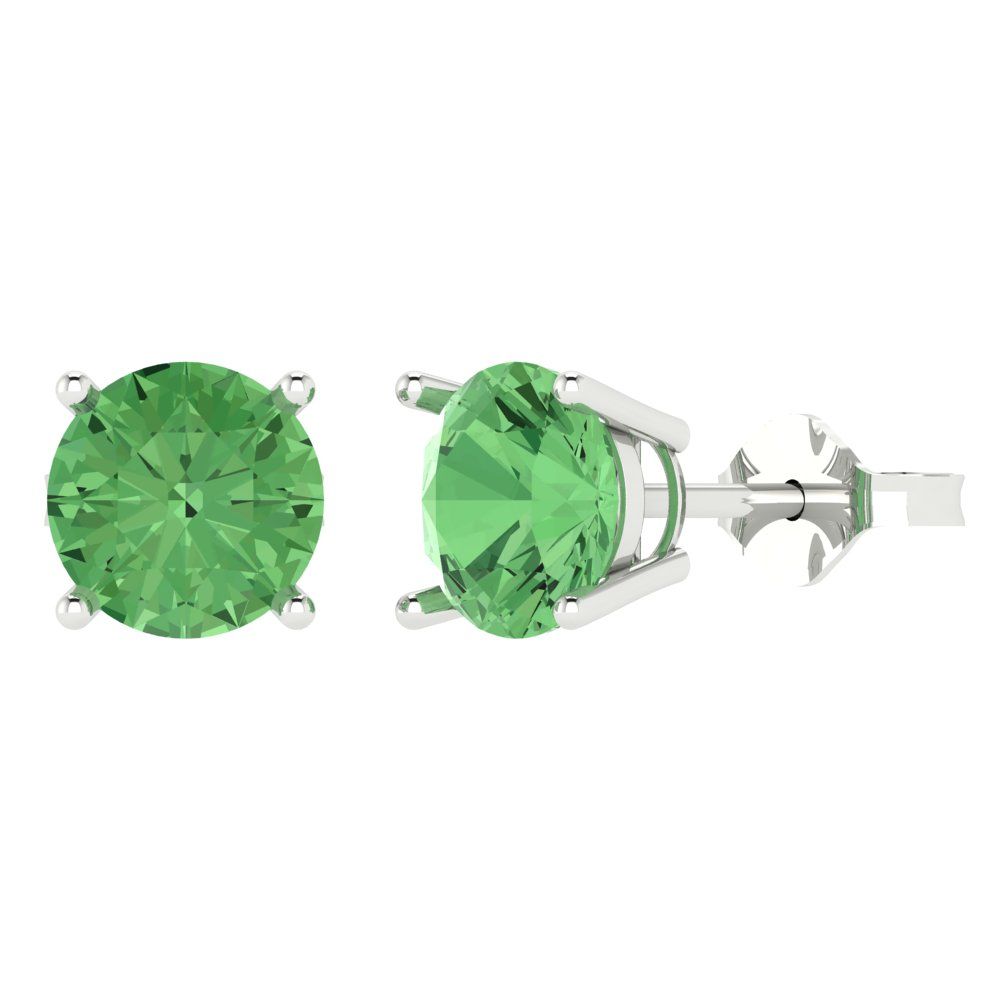 4 ctw Green Zirconia Studs Earrings | 8.0mm Round Cut White Gold Push Back | April Birthstone