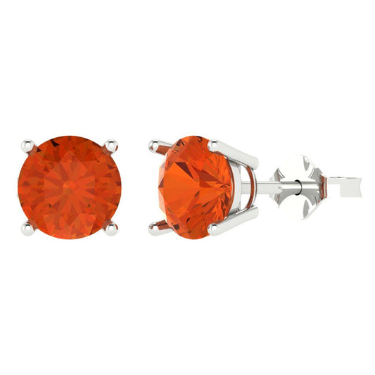 4 ctw Red Zirconia Studs Earrings | 8.0mm Round Cut White Gold Push Back | April Birthstone
