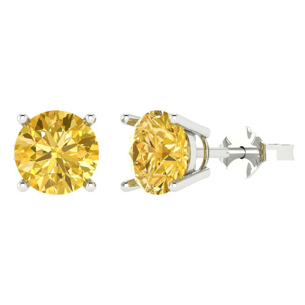 4 ct Brilliant Round Cut Solitaire Studs Natural Citrine Stone White Gold Earrings Push Back