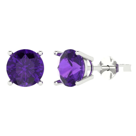 4 ctw Amethyst Studs Earrings | 8.0mm Round Cut White Gold Push Back | February Birthstone