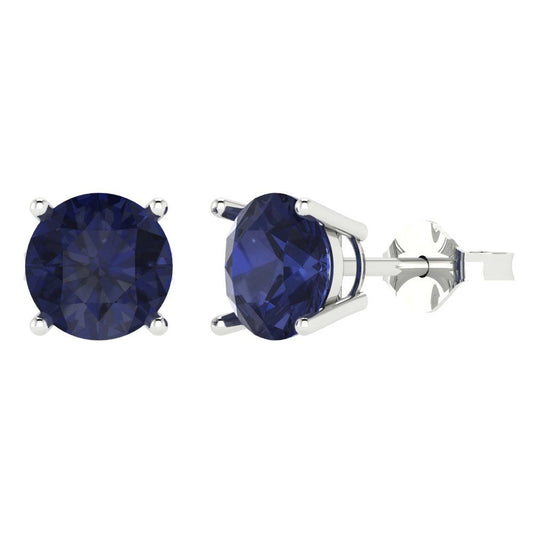 4 ctw Blue Sapphire Studs Earrings | 8.0mm Round Cut White Gold Push Back | September Birthstone