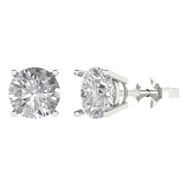 4 ct Brilliant Round Cut Solitaire Studs Clear Simulated Diamond Stone White Gold Earrings Push Back