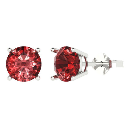 4 ctw Garnet Studs Earrings | 8.0mm Round Cut White Gold Push Back | January Birthstone