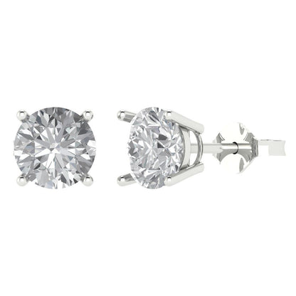 4 ctw Moissanite Studs Earrings | 8.0mm Round Cut White Gold Push Back | April Birthstone