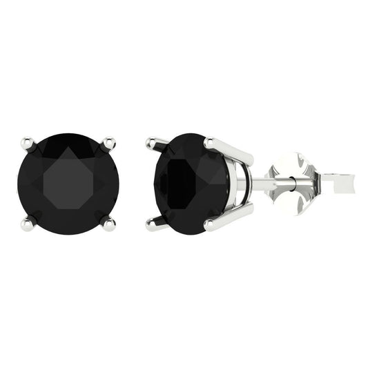 4 ctw Onyx Studs Earrings | 8.0mm Round Cut White Gold Push Back | July Birthstone