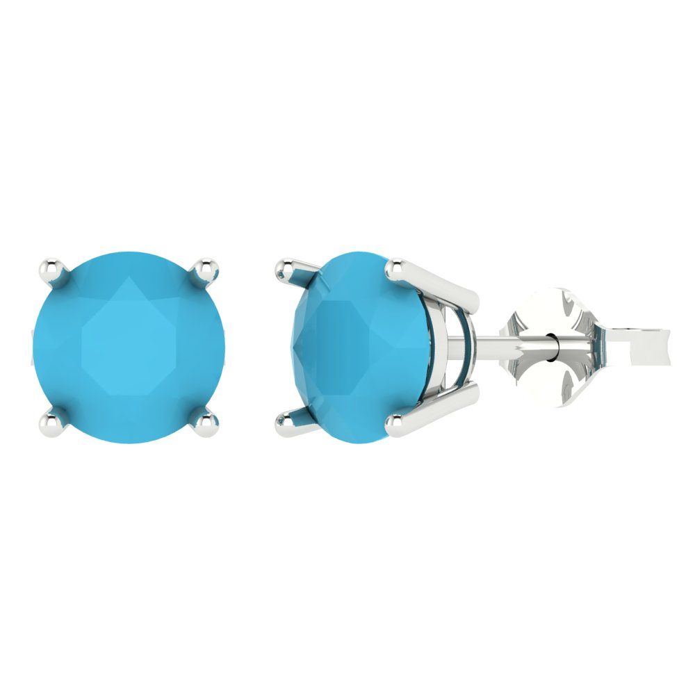 4 ctw Turquoise Studs Earrings | 8.0mm Round Cut White Gold Push Back | December Birthstone