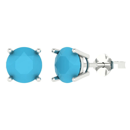 4 ctw Turquoise Studs Earrings | 8.0mm Round Cut White Gold Push Back | December Birthstone