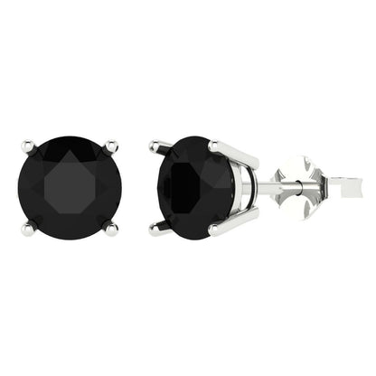 4cttw Round Cut Natural Onyx Gold-Plated 925 Silver Push Back Stud Earrings