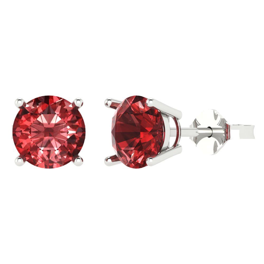 4cttw Round Cut Natural Garnet Gold-Plated 925 Silver Push Back Stud Earrings