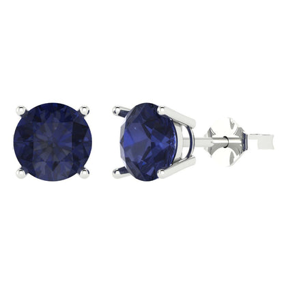 4cttw Round Cut Simulated Blue Sapphire Gold-Plated 925 Silver Push Back Stud Earrings
