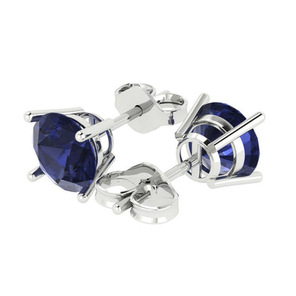 4 ctw Blue Sapphire Studs Earrings | 8.0mm Round Cut White Gold Push Back | September Birthstone