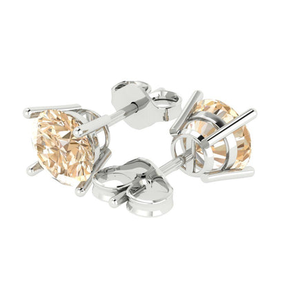 4 ctw Morganite Studs Earrings | 8.0mm Round Cut White Gold Push Back | February Birthstone
