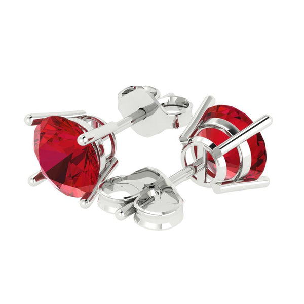 4 ct Brilliant Round Cut Solitaire Studs Simulated Ruby Stone White Gold Earrings Push Back