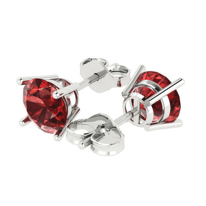 4cttw Round Cut Natural Garnet Gold-Plated 925 Silver Push Back Stud Earrings