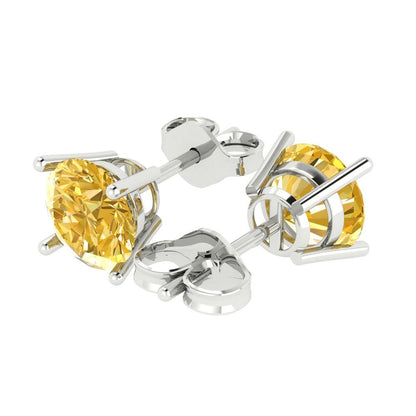 4 ctw Citrine Studs Earrings | 8.0mm Round Cut White Gold Push Back | November Birthstone