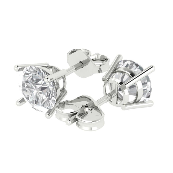 4 ct Brilliant Round Cut Solitaire Studs Clear Simulated Diamond Stone White Gold Earrings Push Back
