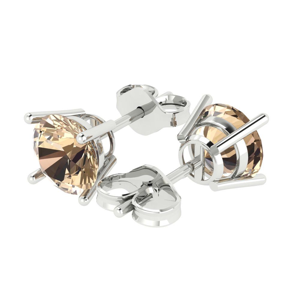 4 ctw Yellow Moissanite Studs Earrings | 8.0mm Round Cut White Gold Push Back | April Birthstone